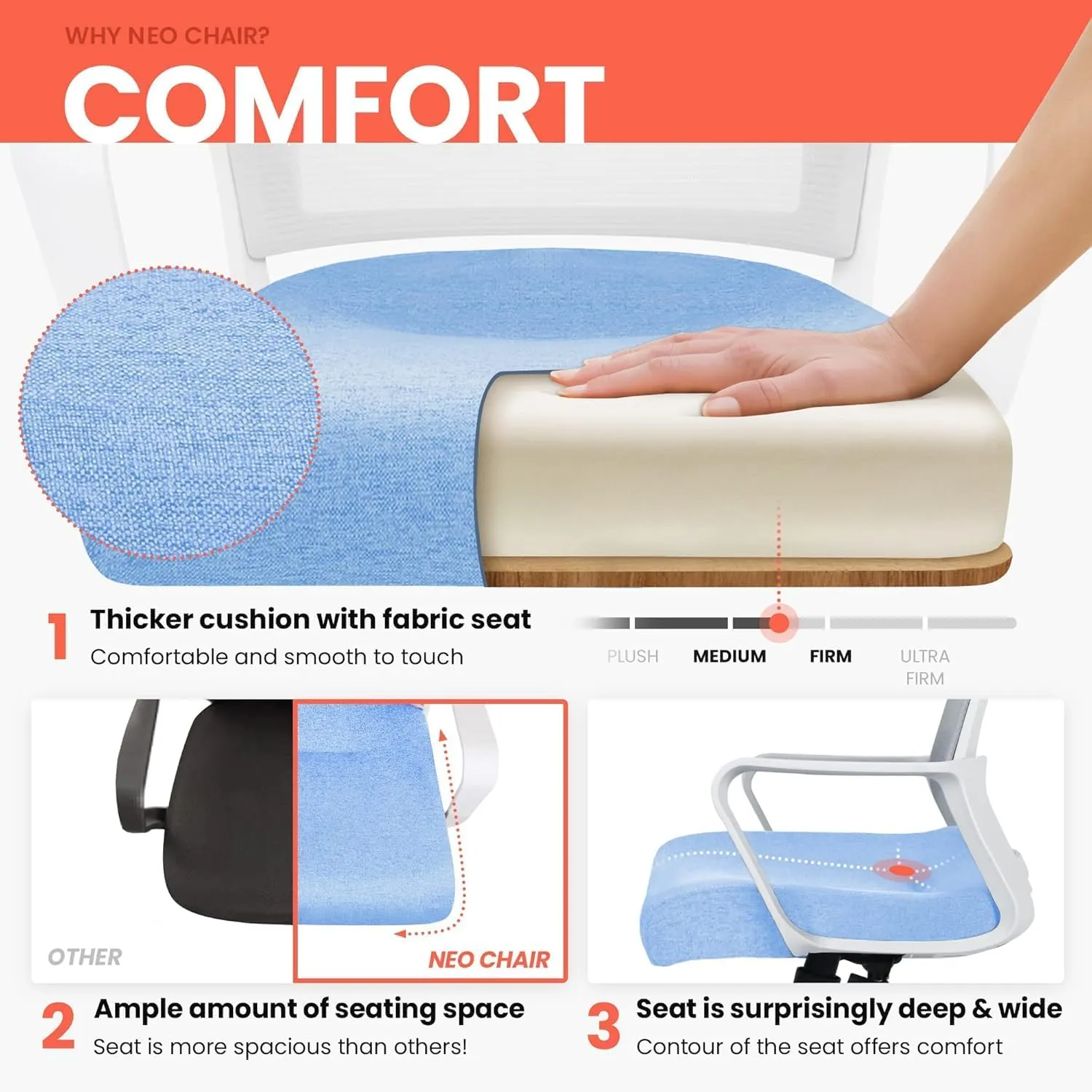 NEO CHAIR Office Chair Gaming Desk Computer Chair Ergonomic Mesh Mid Back with Wheels Lumbar Support Comfy Swivel Adjustable for Home (Sky Blue)