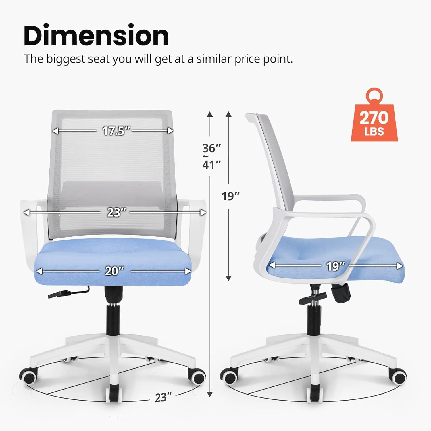 NEO CHAIR Office Chair Gaming Desk Computer Chair Ergonomic Mesh Mid Back with Wheels Lumbar Support Comfy Swivel Adjustable for Home (Sky Blue)