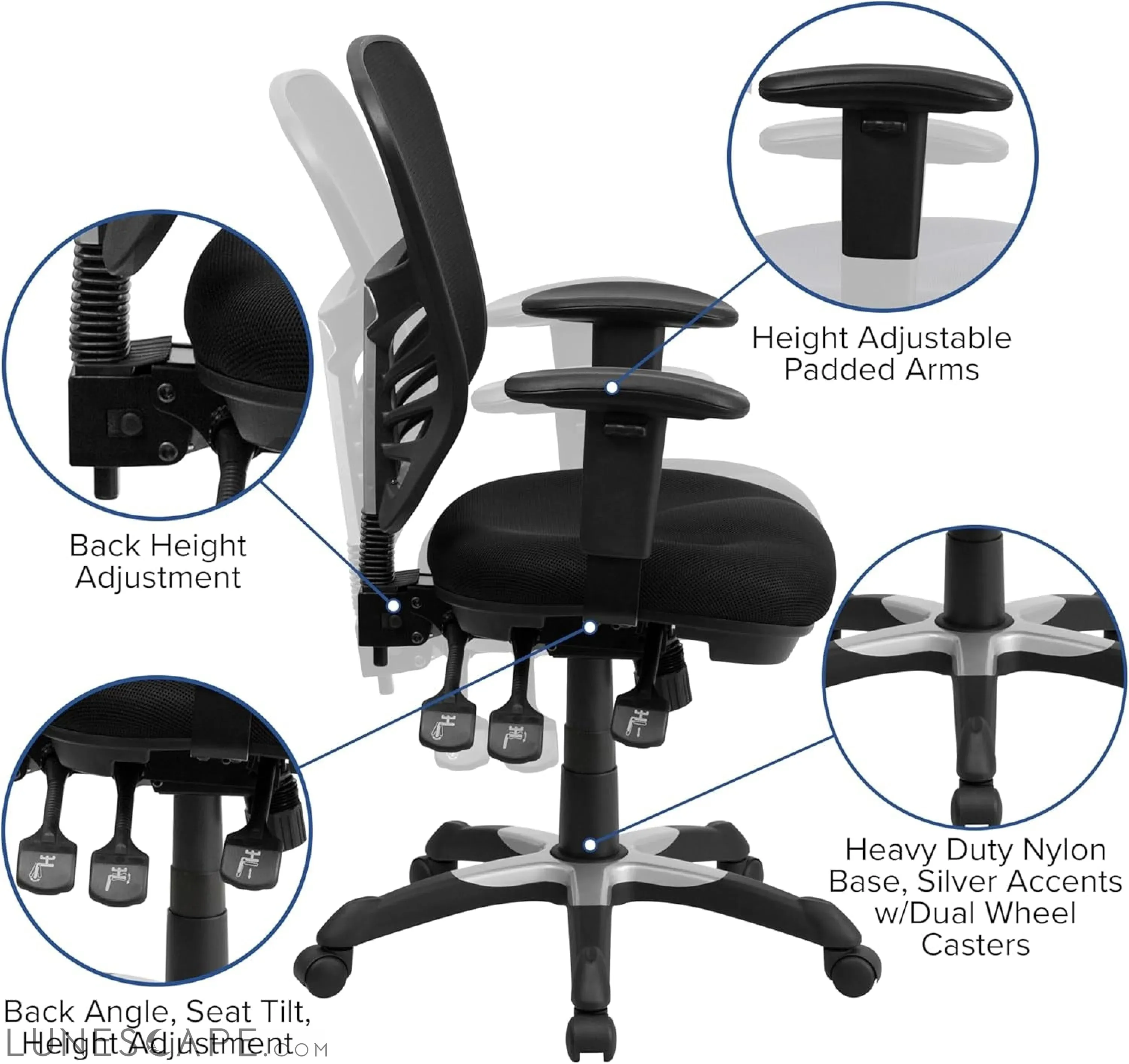 Nicholas Mid-Back Swivel Office and Gaming Chair, Ergonomic Mesh