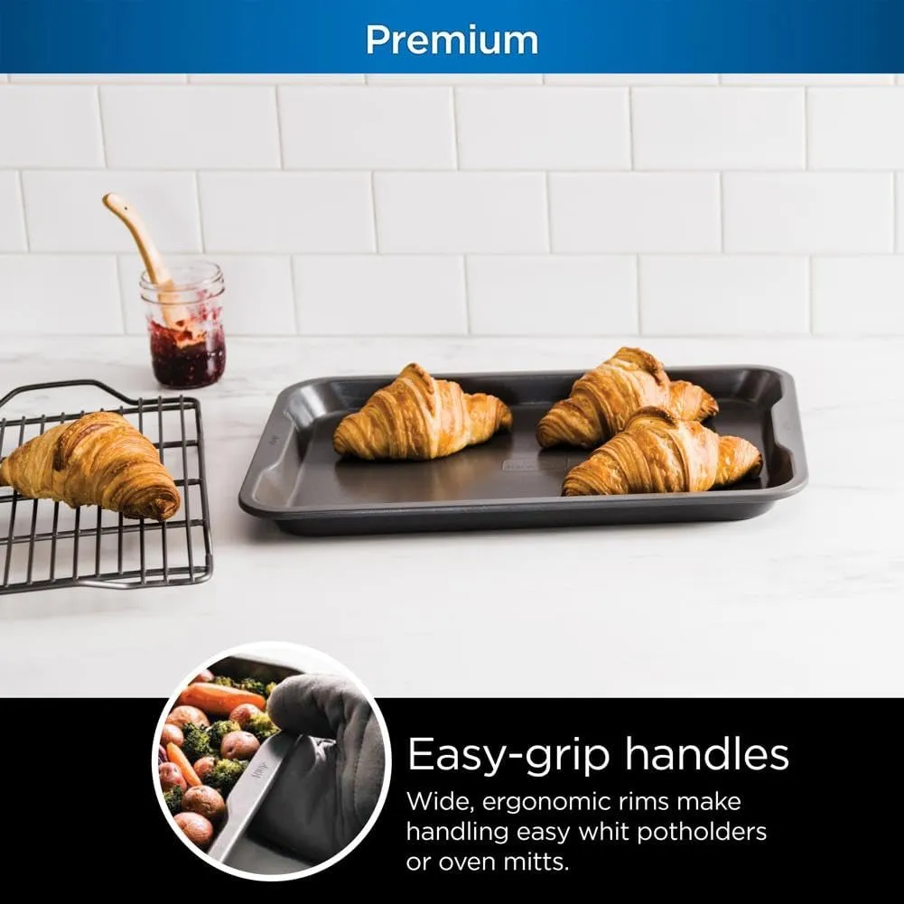 Ninja B33003 Foodi NeverStick Premium 3-Piece Baking Sheet Set, Nonstick, Oven Safe up to 500⁰F, with 9 x 13 inch Sheet, 10 x 15 inch Sheet & 11 x 17 inch Sheet, Dishwasher Safe, Grey