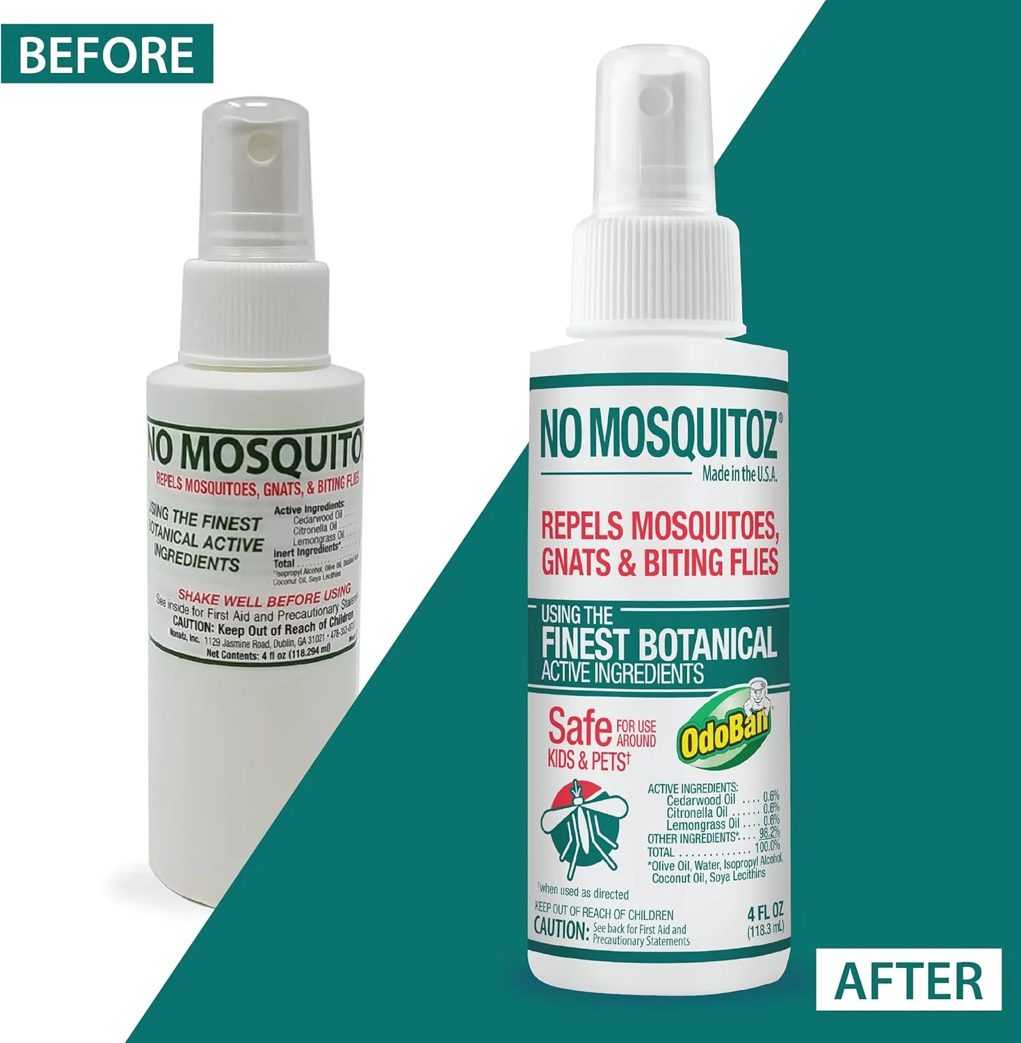 No Mosquitoz Botanical Bug Repellent, Effective for Gnat, Mosquito, and Biting Flies, Hand-Crafted and DEET-Free, Non-Greasy Formula, 8 Ounce and 2 Ounce Spray Bottle, 2-Pack
