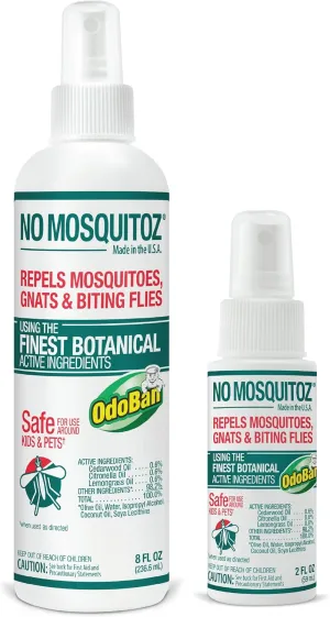 No Mosquitoz Botanical Bug Repellent, Effective for Gnat, Mosquito, and Biting Flies, Hand-Crafted and DEET-Free, Non-Greasy Formula, 8 Ounce and 2 Ounce Spray Bottle, 2-Pack