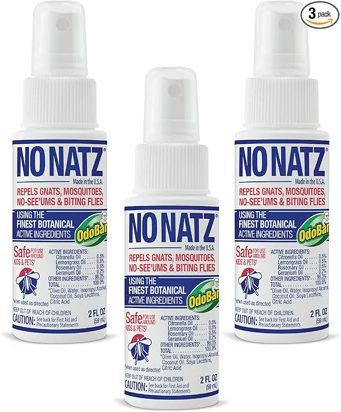 No Natz Botanical Bug Repellent, Effective for Gnat, Mosquito, and Biting Flies, Hand-Crafted and DEET-Free, Non-Greasy Formula, 2 Ounce Spray Bottle, 3-Pack