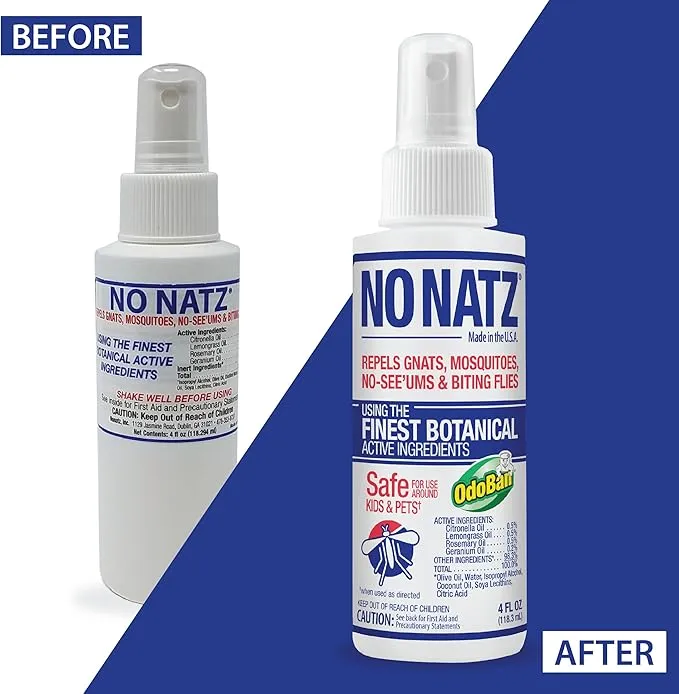 No Natz Botanical Bug Repellent, Effective for Gnat, Mosquito, and Biting Flies, Hand-Crafted and DEET-Free, Non-Greasy Formula, 2 Ounce Spray Bottle, 3-Pack