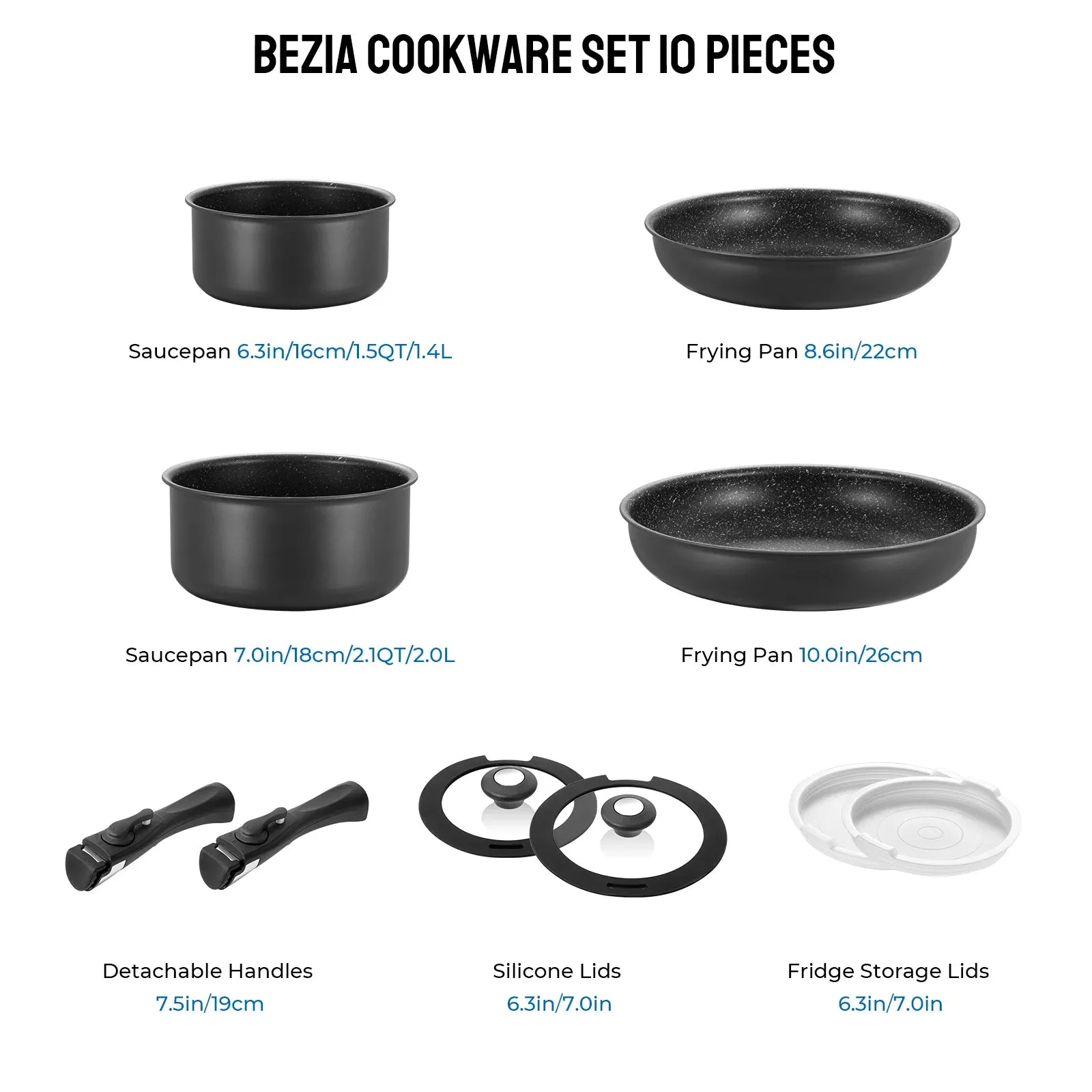 Nonstick Fully equipped Pots Stackable Exceptional value and Pans
