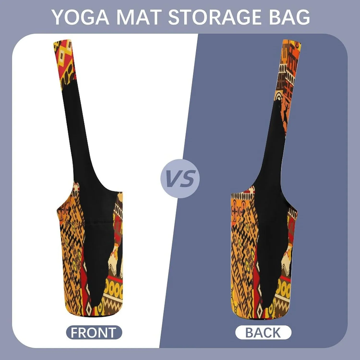 Nugier Yoga Mat Bag, Soft Canvas Storage Bag Fashion Mat Bag Pocket Shoulder Strap Clothes Dorm Organizer Print Africa Map on Tribal Ethnic Patchwork Background