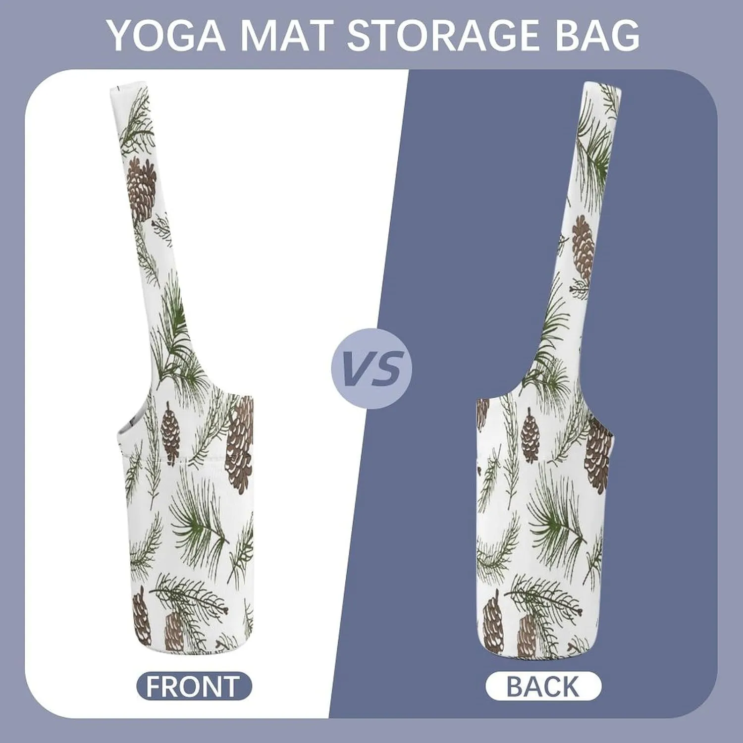 Nugier Yoga Mat Bag, Soft Canvas Storage Bag Fashion Mat Bag Pocket Shoulder Strap Clothes Dorm Organizer Print Christmas Tree Green Branches Pine Cone Fir Spruce