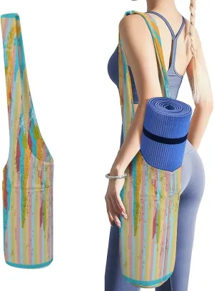 Nugier Yoga Mat Bag, Soft Canvas Storage Bag Fashion Mat Bag Pocket Shoulder Strap Clothes Dorm Organizer Print Detailed World Map Standard Time Zones Colorful