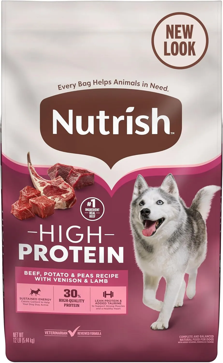 Nutrish High Protein Beef, Potato & Peas Recipe with Venison & Lamb Dry Dog Food, 12 lb. Bag, Packaging May Vary (Rachael Ray)