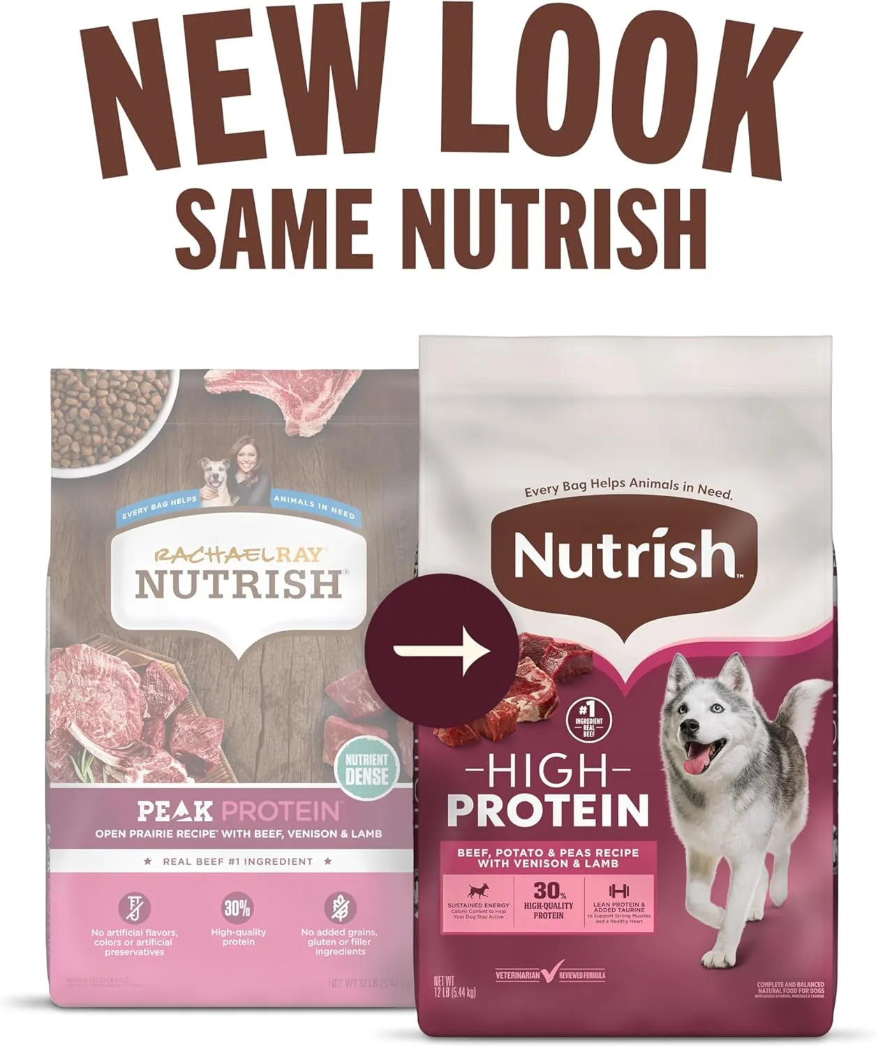 Nutrish High Protein Beef, Potato & Peas Recipe with Venison & Lamb Dry Dog Food, 12 lb. Bag, Packaging May Vary (Rachael Ray)