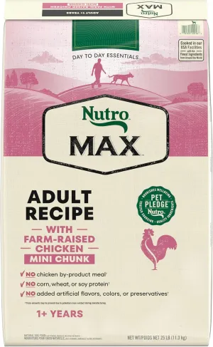 Nutro Max Adult Mini Chunk Dry Dog Food with Farm-Raised Chicken, 25 lb. Bag