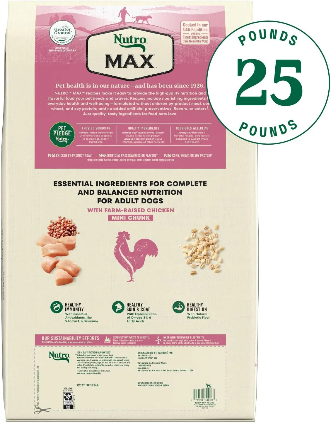 Nutro Max Adult Mini Chunk Dry Dog Food with Farm-Raised Chicken, 25 lb. Bag