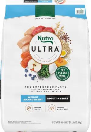 Nutro Ultra Adult Weight Management Dry Dog Food, Chicken, Lamb and Salmon Protein Trio, 24 lb. Bag