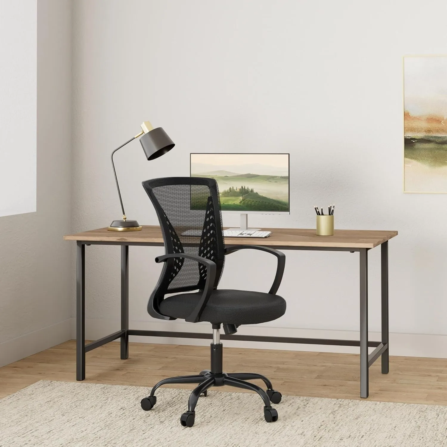 Office Chair Conference Room Chairs Ergonomic Desk Chair Mesh Computer Chair with Lumbar SupportCute Desk Chair for Home Meeting Room Office Room(Black)