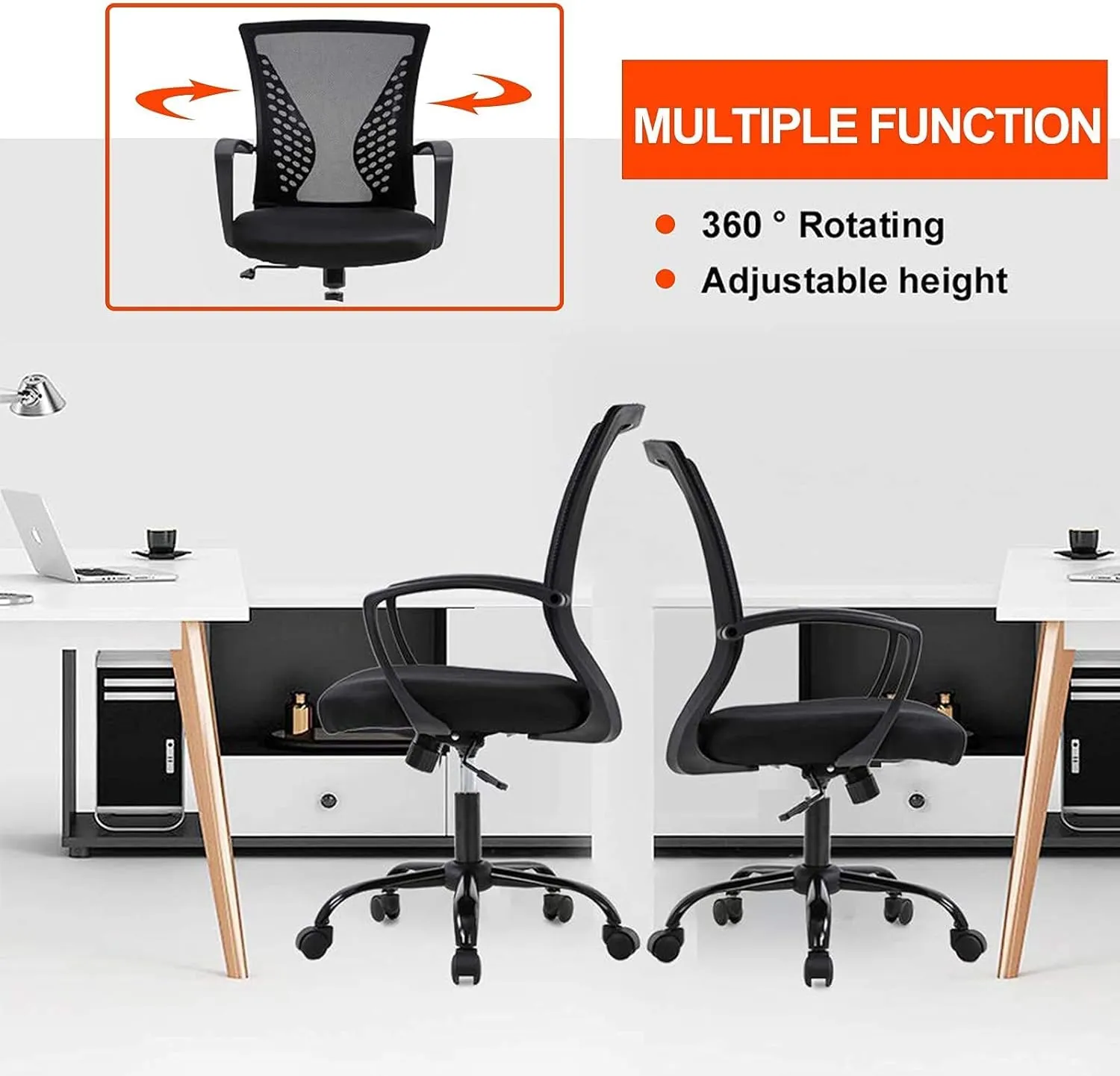 Office Chair Conference Room Chairs Ergonomic Desk Chair Mesh Computer Chair with Lumbar SupportCute Desk Chair for Home Meeting Room Office Room(Black)