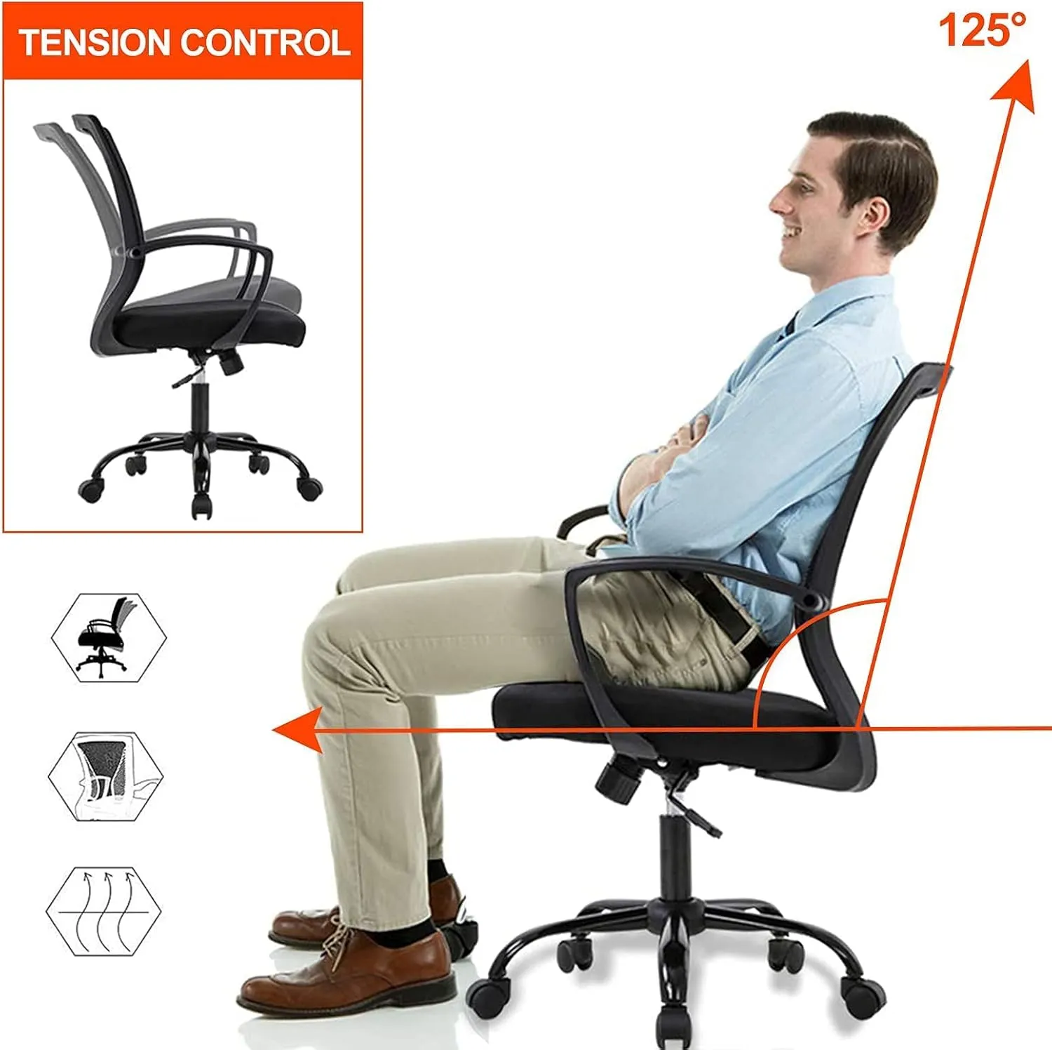 Office Chair Conference Room Chairs Ergonomic Desk Chair Mesh Computer Chair with Lumbar SupportCute Desk Chair for Home Meeting Room Office Room(Black)