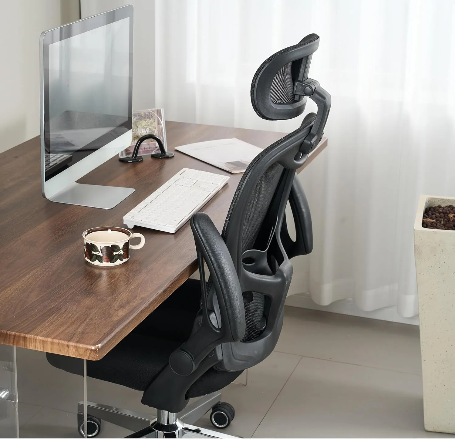 Office Chair, Ergonomic Breathable Mesh Chair,Flip-Up Arms and Adjustable High Back Lumbar Support,Comfy Computer Chair for Home Office (Black, 407)