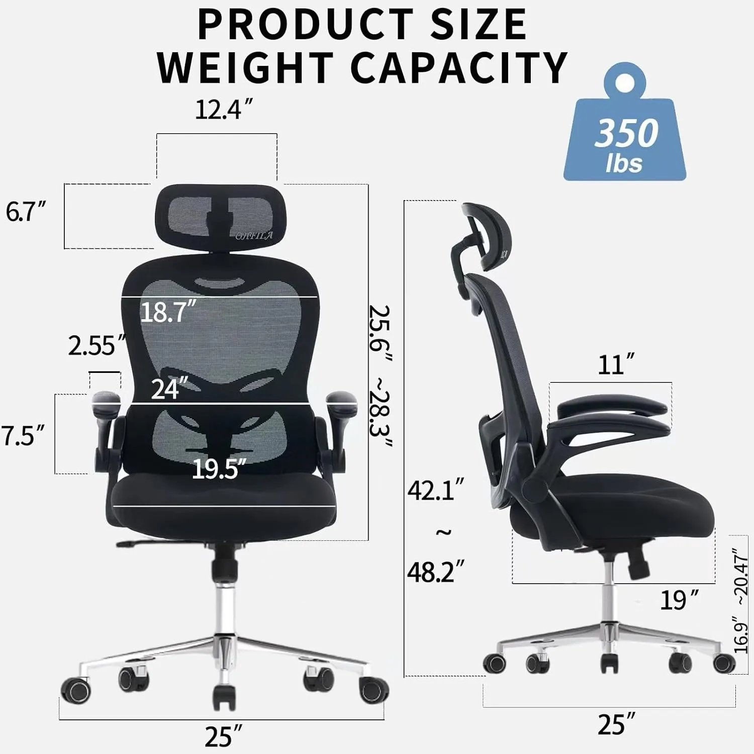 Office Chair, Ergonomic Breathable Mesh Chair,Flip-Up Arms and Adjustable High Back Lumbar Support,Comfy Computer Chair for Home Office (Black, 407)