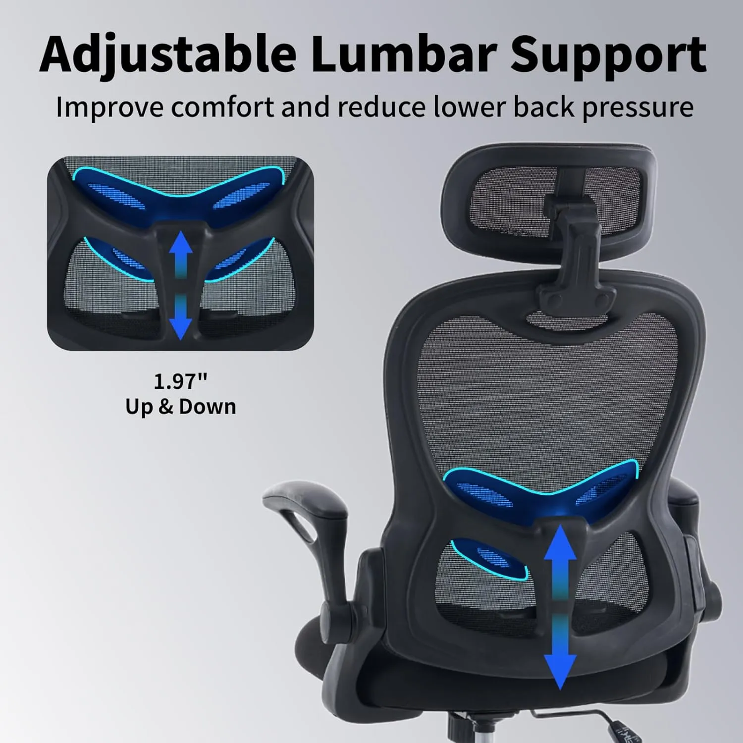 Office Chair, Ergonomic Breathable Mesh Chair,Flip-Up Arms and Adjustable High Back Lumbar Support,Comfy Computer Chair for Home Office (Black, 407)