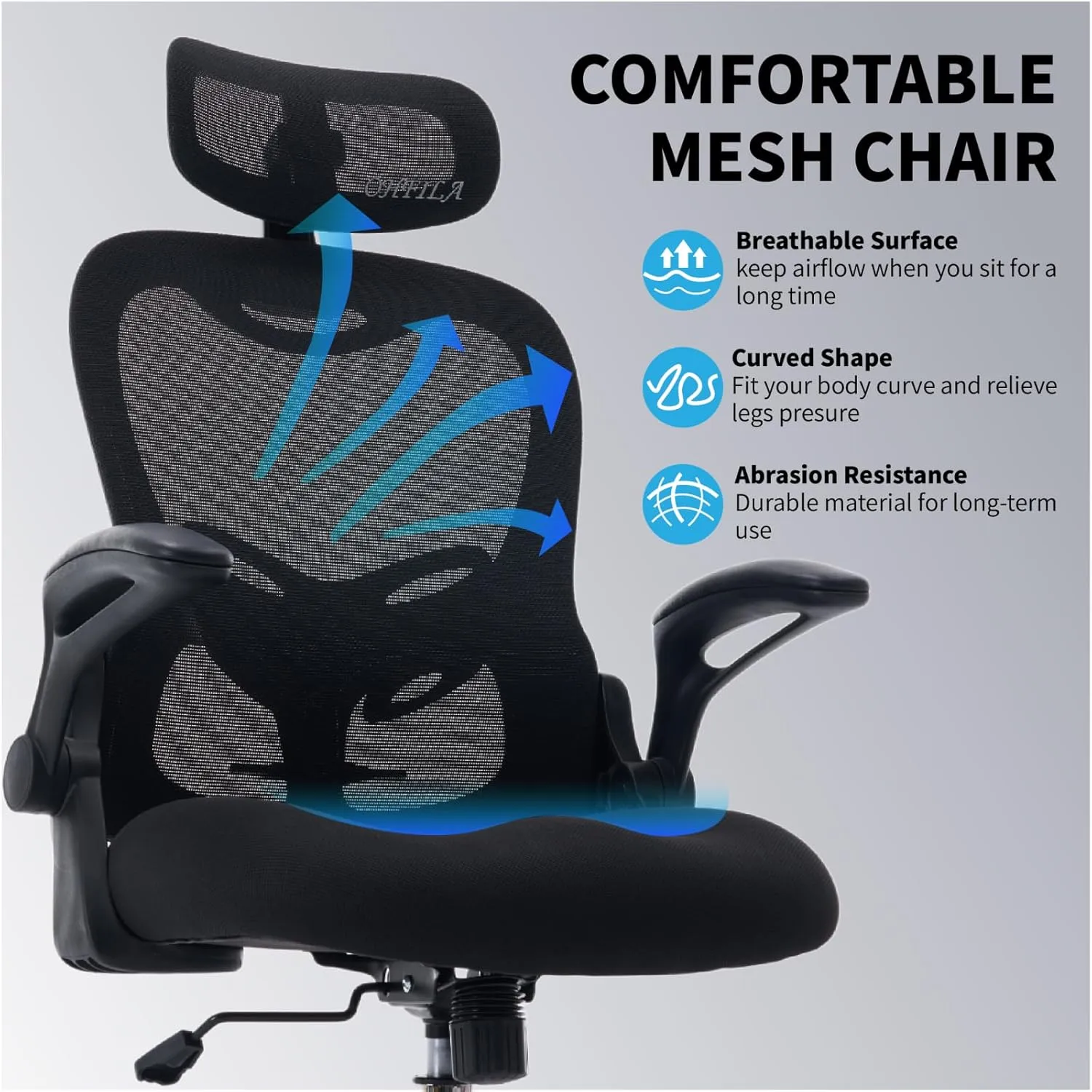 Office Chair, Ergonomic Breathable Mesh Chair,Flip-Up Arms and Adjustable High Back Lumbar Support,Comfy Computer Chair for Home Office (Black, 407)