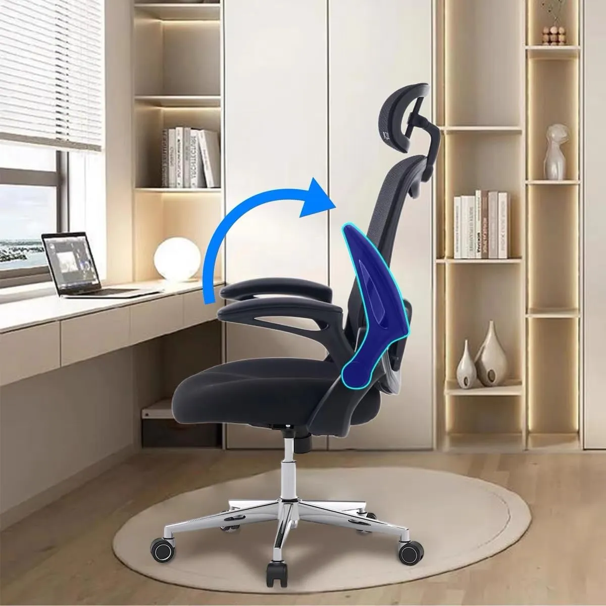 Office Chair, Ergonomic Breathable Mesh Chair,Flip-Up Arms and Adjustable High Back Lumbar Support,Comfy Computer Chair for Home Office (Black, 407)