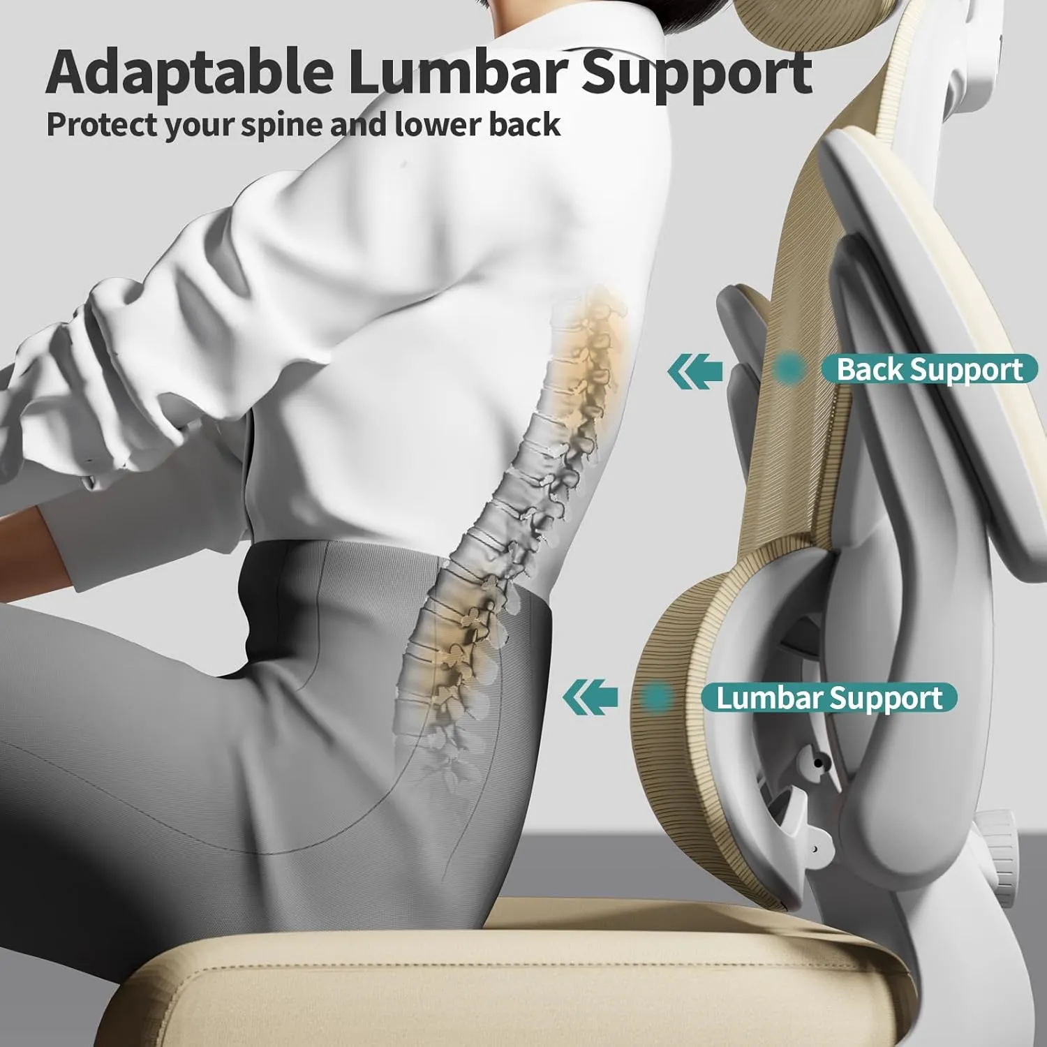Office Chair Ergonomic Desk Chair, 330 LBS Home Mesh Office Desk Chairs with Wheels, Comfortable Gaming Chair, High Back Office Chair for Long Hours (Beige)