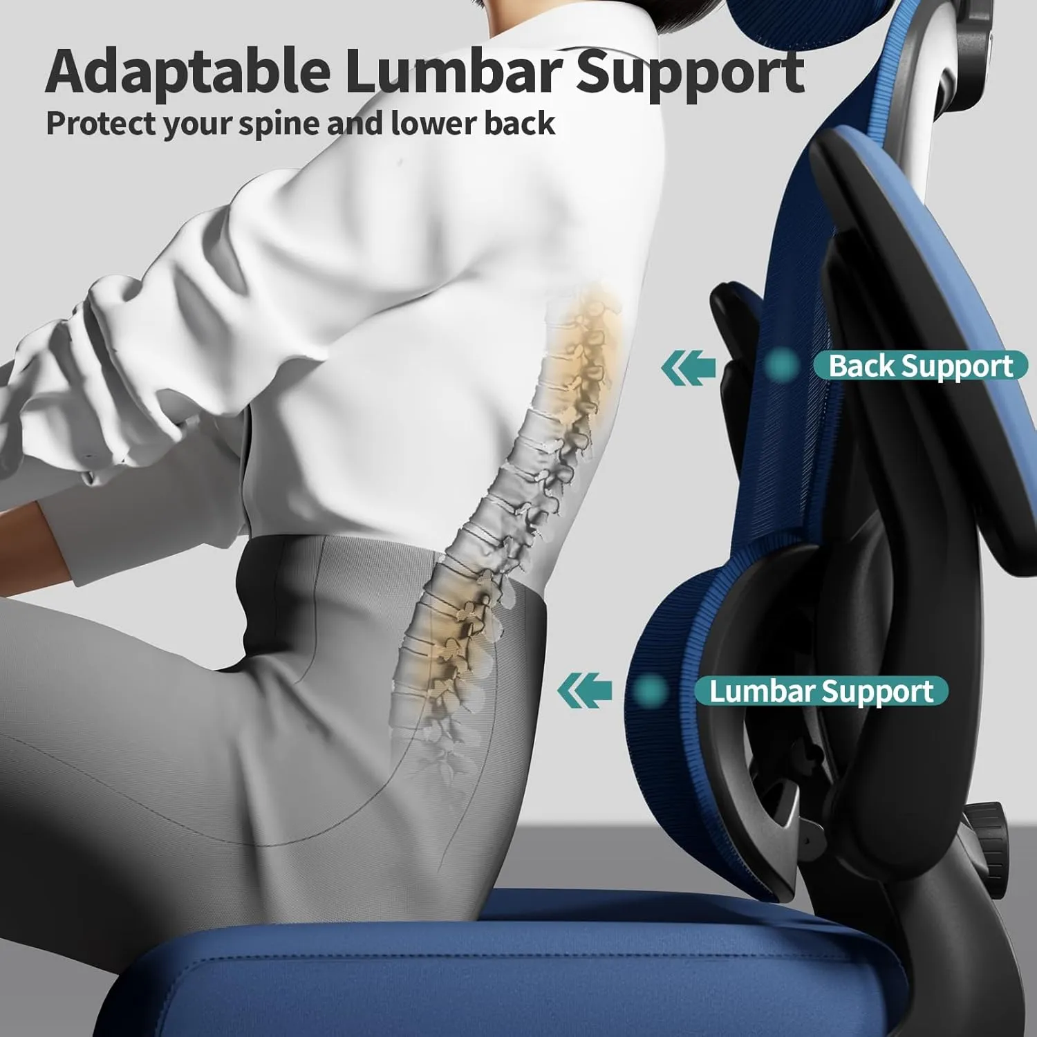 Office Chair Ergonomic Desk Chair, 330 LBS Home Mesh Office Desk Chairs with Wheels, Comfortable Gaming Chair, High Back Office Chair for Long Hours (Blue)
