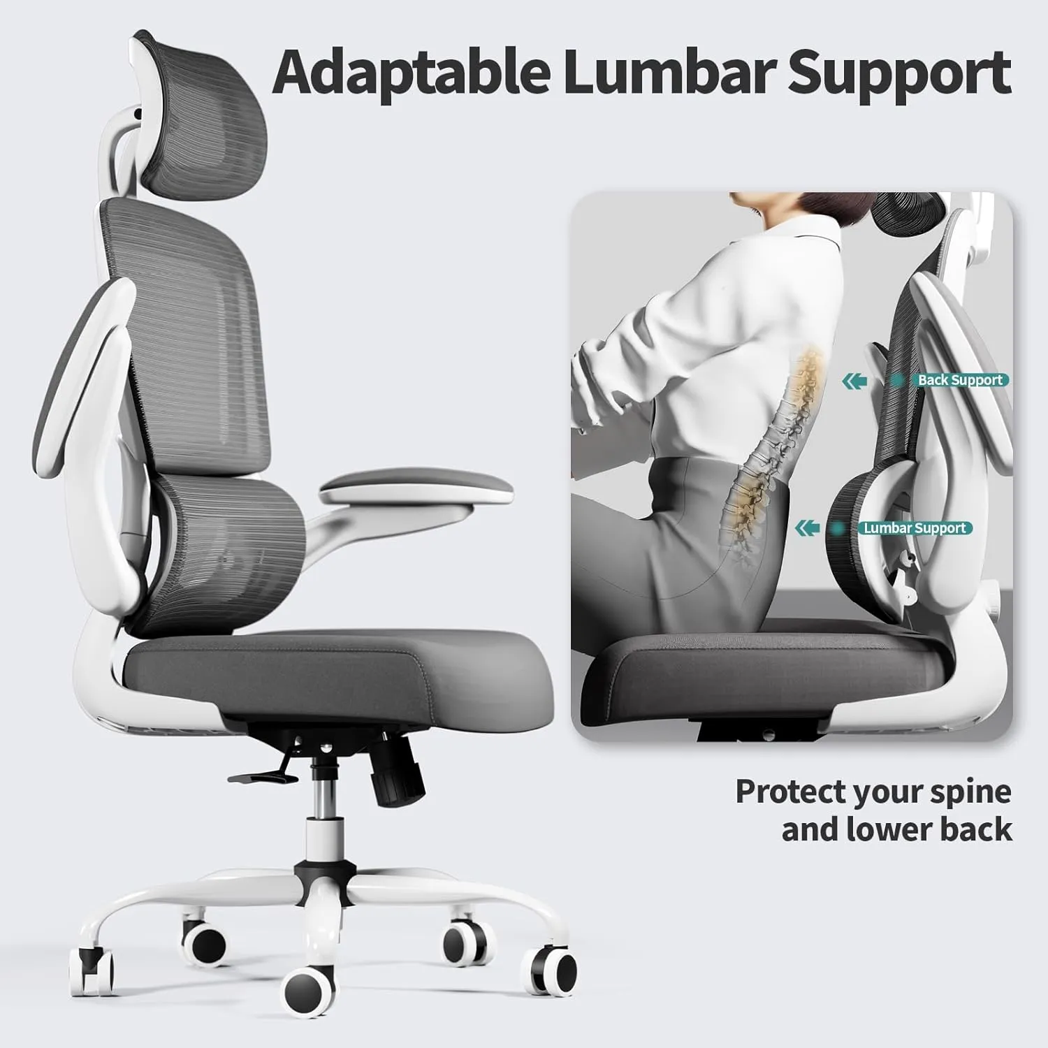 Office Chair Ergonomic Desk Chair, 330 LBS Home Mesh Office Desk Chairs with Wheels, Comfortable Gaming Chair, High Back Office Chair for Long Hours (White)