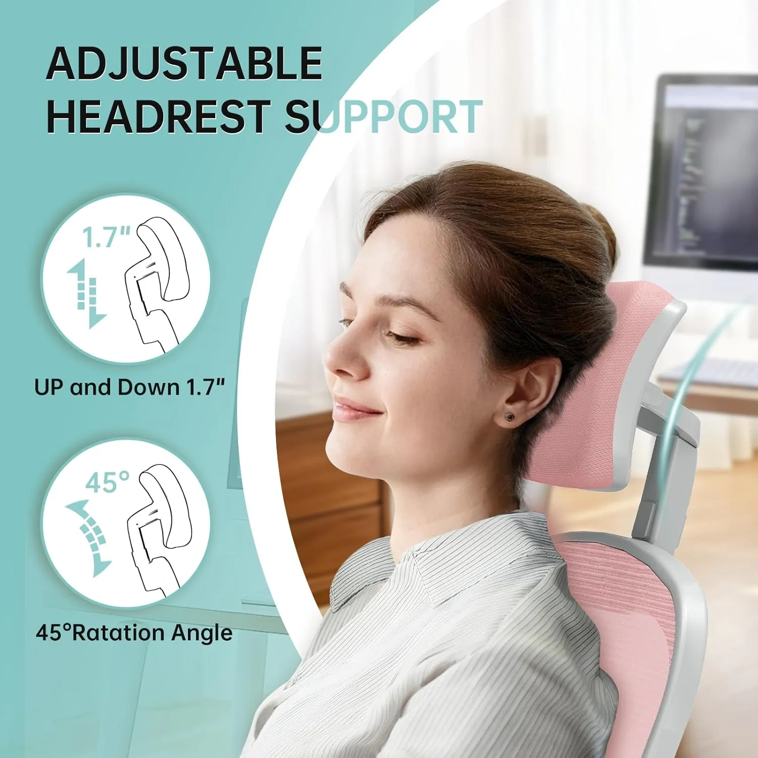 Office Chair Ergonomic Desk Chair, 330LBS Capacity, High Back Computer Chair for Long Hours Comfortable, Rolling Swivel Executive Task Chair for Home Office with Flip-up Armrests, Grey Pink