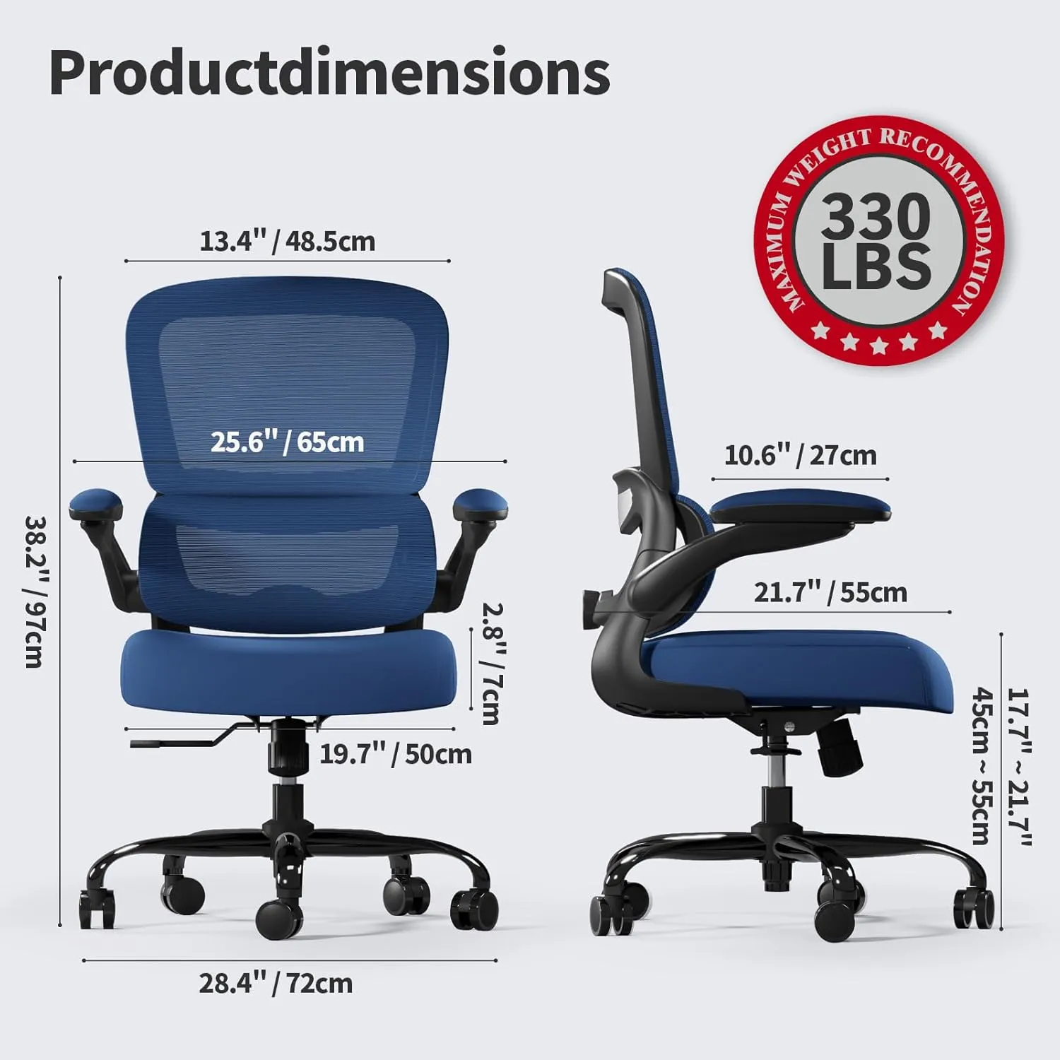 Office Chair - Ergonomic Desk Chair with Adjustable Lumbar Support, Mesh Computer Chair, Executive Chairs for Home Office Comfortable Lumbar Support (Deep Blue)