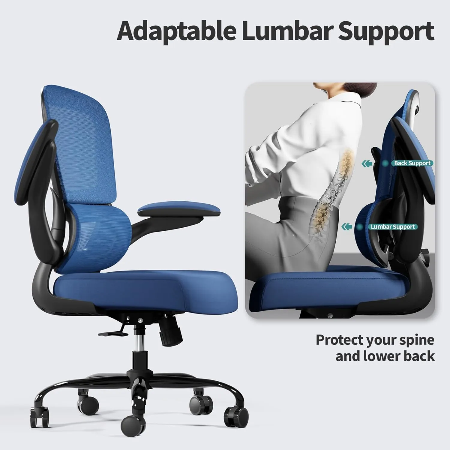 Office Chair - Ergonomic Desk Chair with Adjustable Lumbar Support, Mesh Computer Chair, Executive Chairs for Home Office Comfortable Lumbar Support (Deep Blue)
