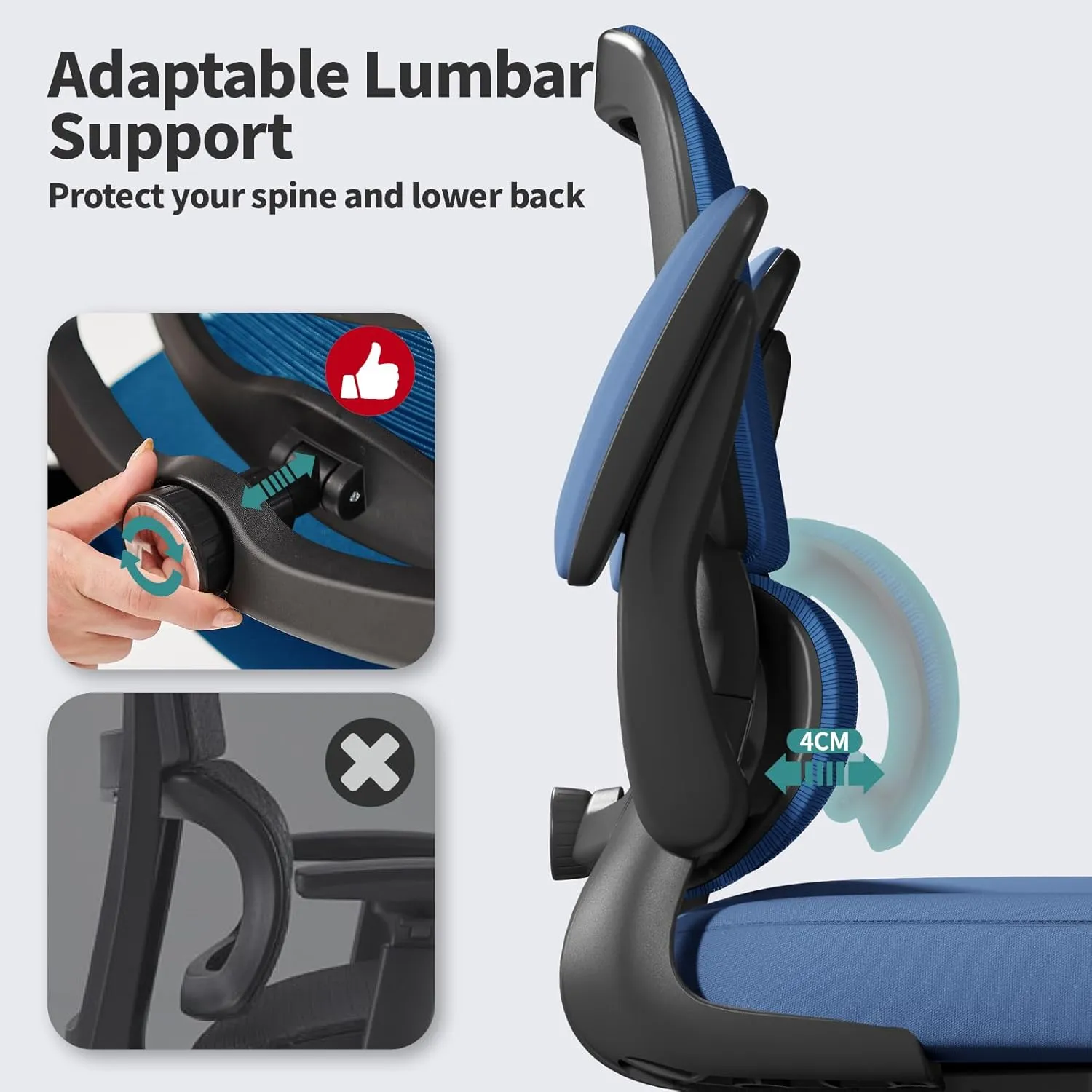 Office Chair - Ergonomic Desk Chair with Adjustable Lumbar Support, Mesh Computer Chair, Executive Chairs for Home Office Comfortable Lumbar Support (Deep Blue)