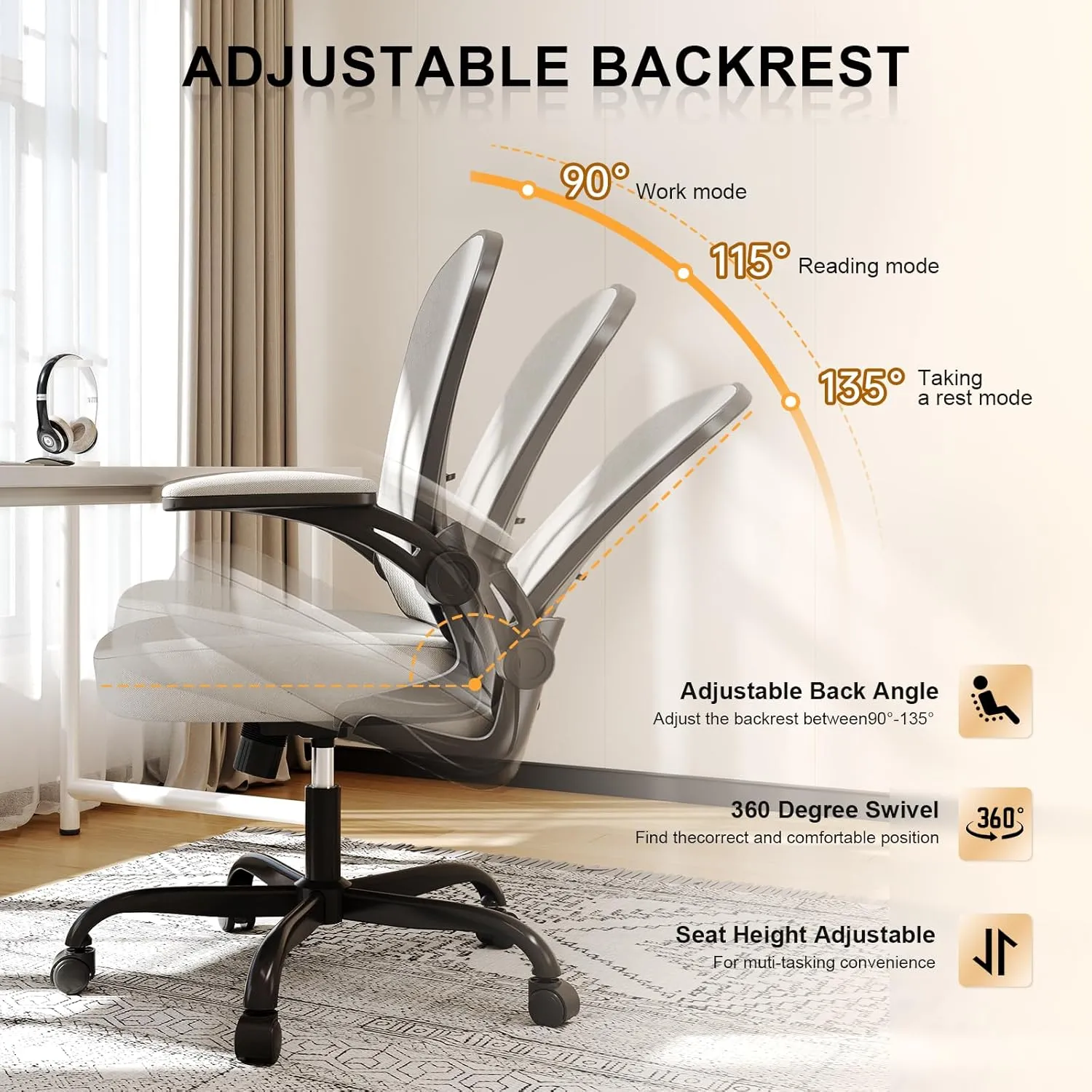 Office Chair, Ergonomic Desk Chairs 330LBS Capacity High Back Mesh Computer Chair with Flip-up Armrests, Comfy Work Chair with Adjustable Lumbar Support, Rolling Chair (Black Grey, One Size)