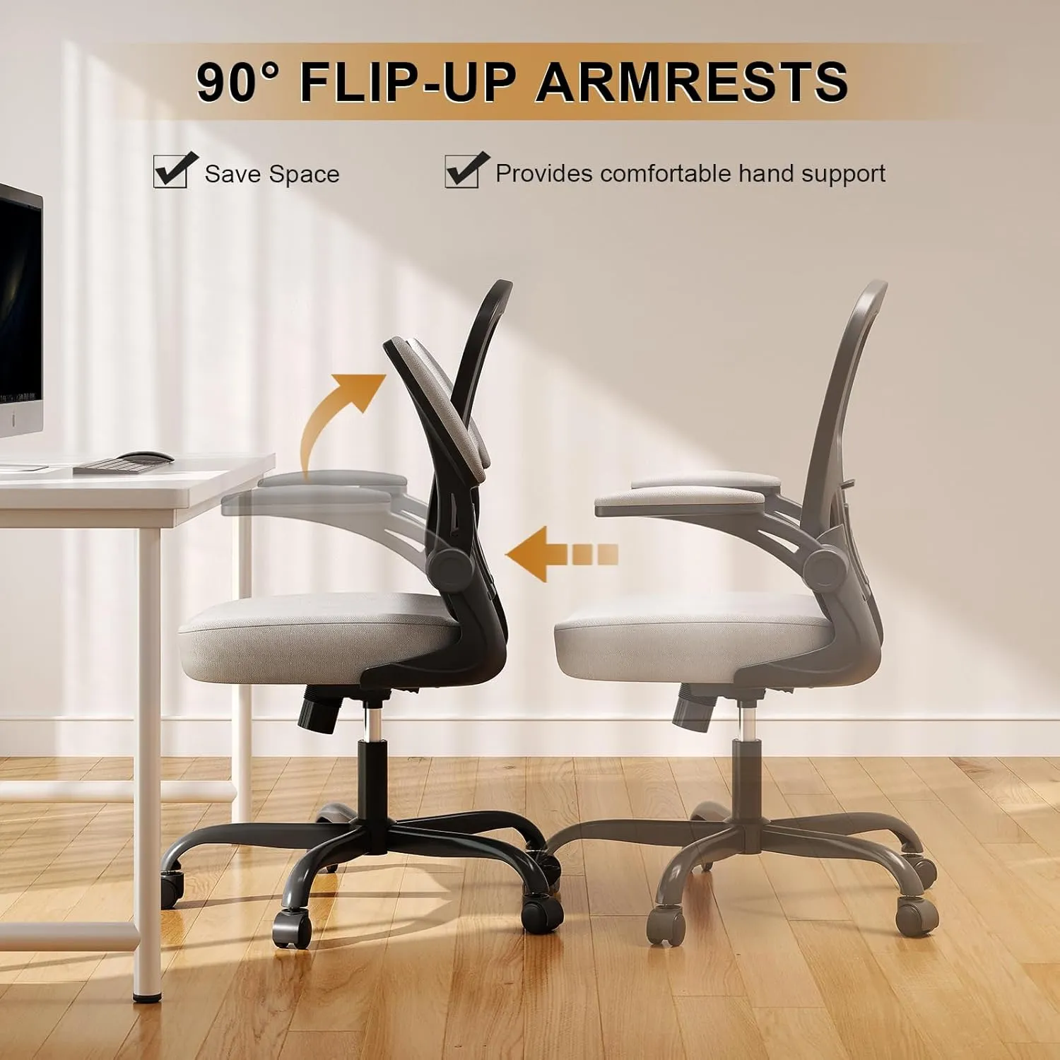 Office Chair, Ergonomic Desk Chairs 330LBS Capacity High Back Mesh Computer Chair with Flip-up Armrests, Comfy Work Chair with Adjustable Lumbar Support, Rolling Chair (Grey, One Size)