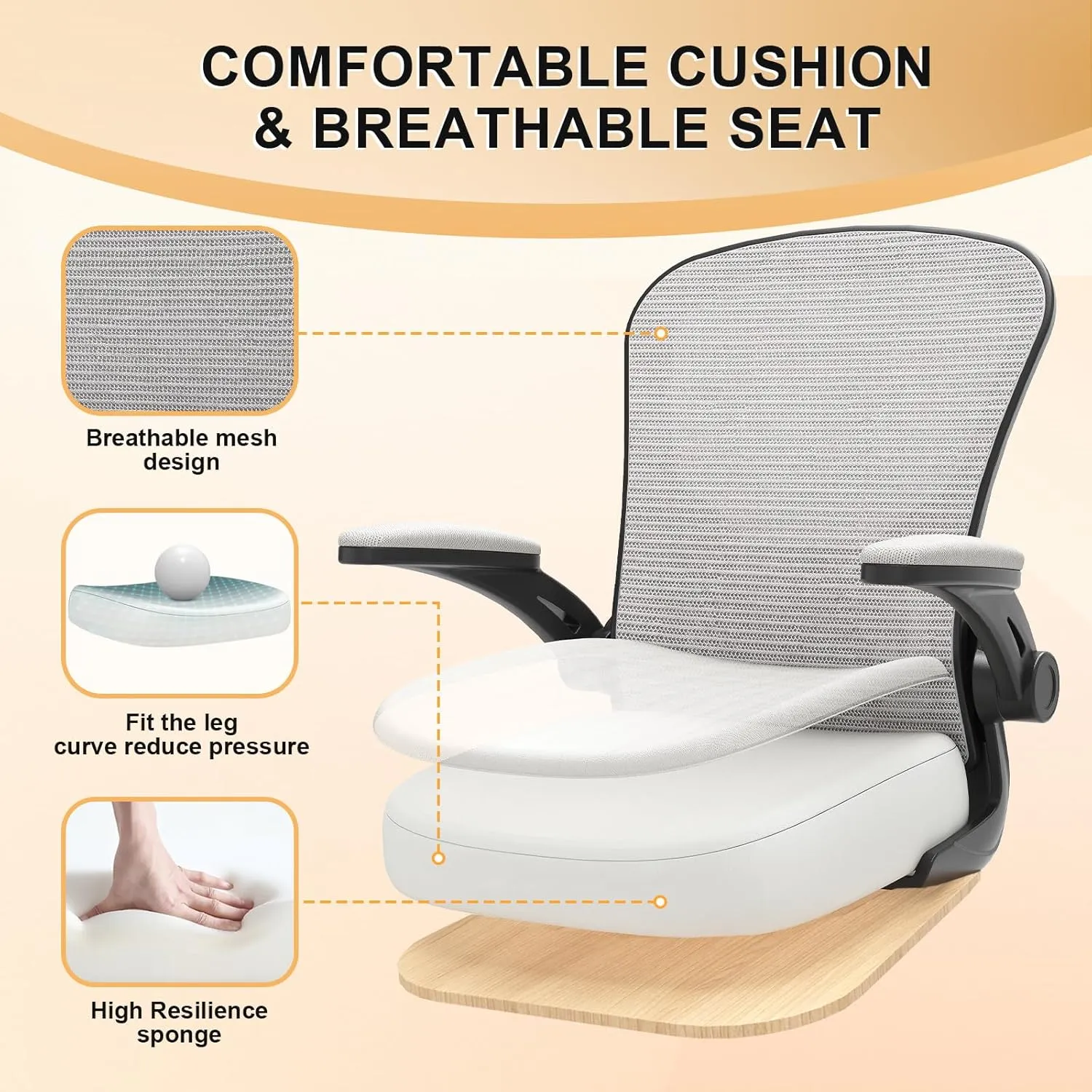 Office Chair, Ergonomic Desk Chairs 330LBS Capacity High Back Mesh Computer Chair with Flip-up Armrests, Comfy Work Chair with Adjustable Lumbar Support, Rolling Chair (Grey, One Size)