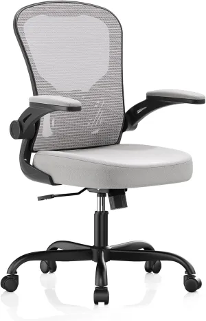 Office Chair, Ergonomic Desk Chairs 330LBS Capacity High Back Mesh Computer Chair with Flip-up Armrests, Comfy Work Chair with Adjustable Lumbar Support, Rolling Chair (Grey, One Size)