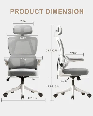 Office Chair Mesh Desk Chair, Ergonomic High-Back Rolling Gaming Work Chairs with Wheels and Adjustable Headrests,Comfortable Flip-up Arms for Home,Bedroom,Study Gaming