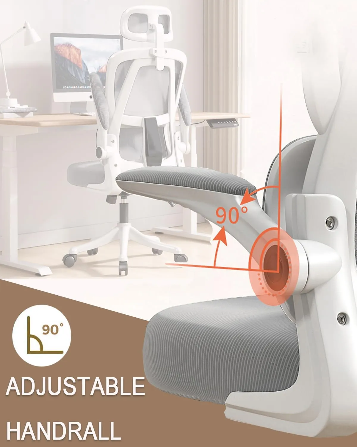 Office Chair Mesh Desk Chair, Ergonomic High-Back Rolling Gaming Work Chairs with Wheels and Adjustable Headrests,Comfortable Flip-up Arms for Home,Bedroom,Study Gaming