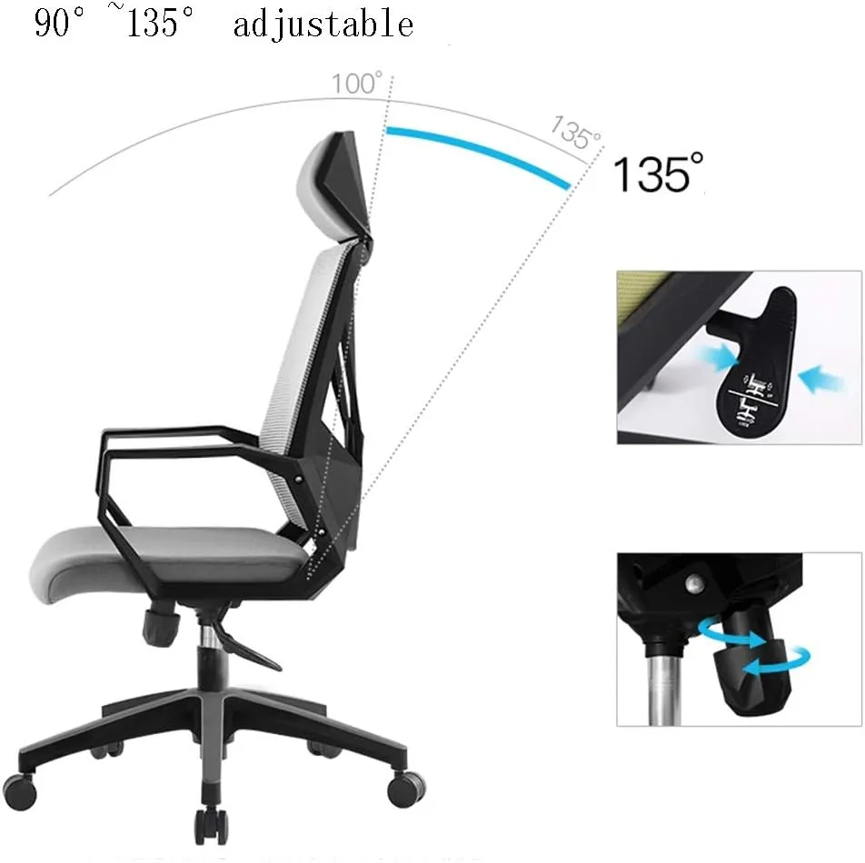 Office Computer Chair Mesh High Back Swivel Chair, Household Comfortable Computer Chair Headrest Game Chair Ergonomics Office E-Sports Chair Breathable Staff Chair, 5 Colors Task Chair