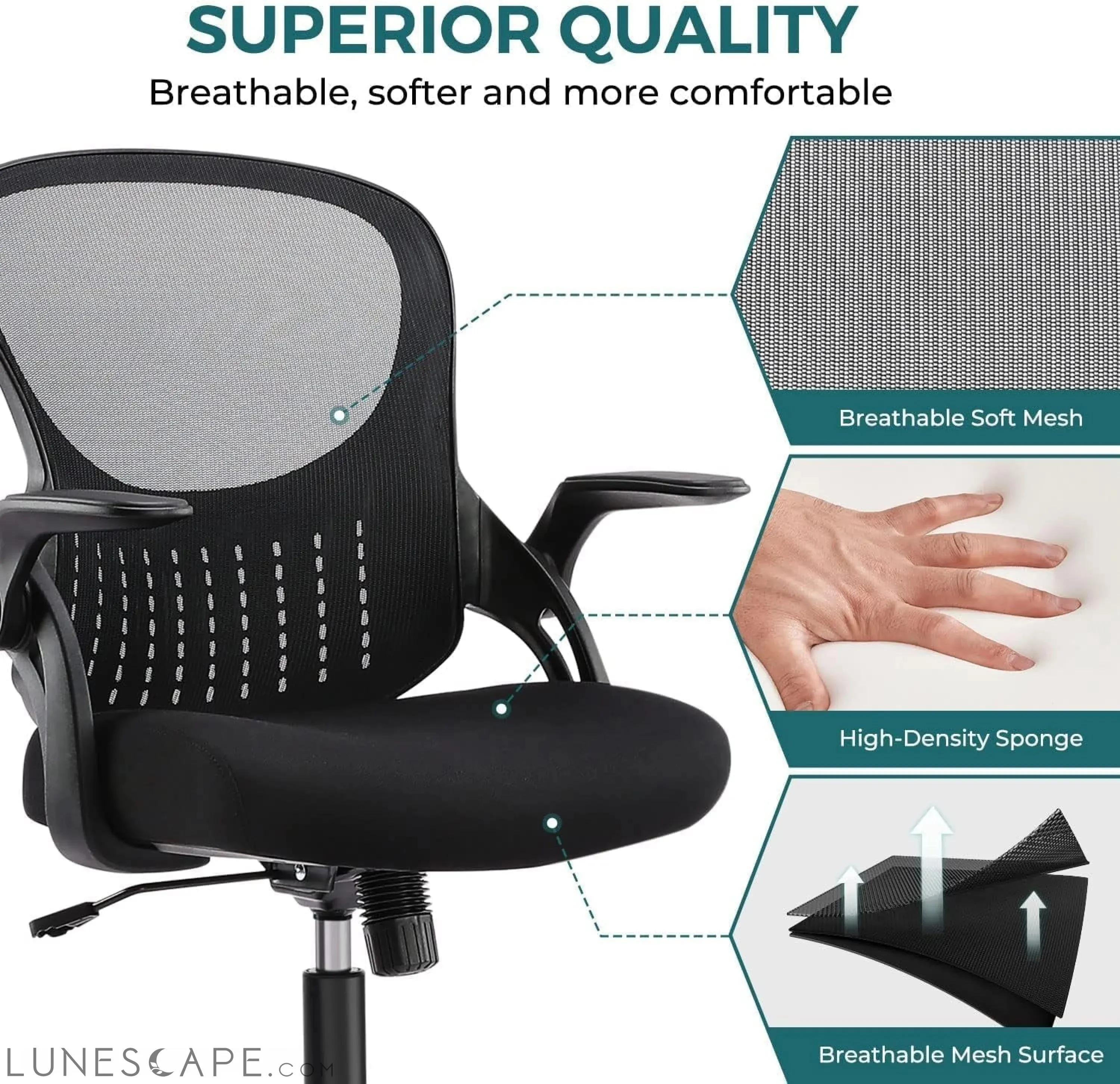 Office Computer Gaming Desk Chair, Ergonomic Mid-Back Mesh Rolling