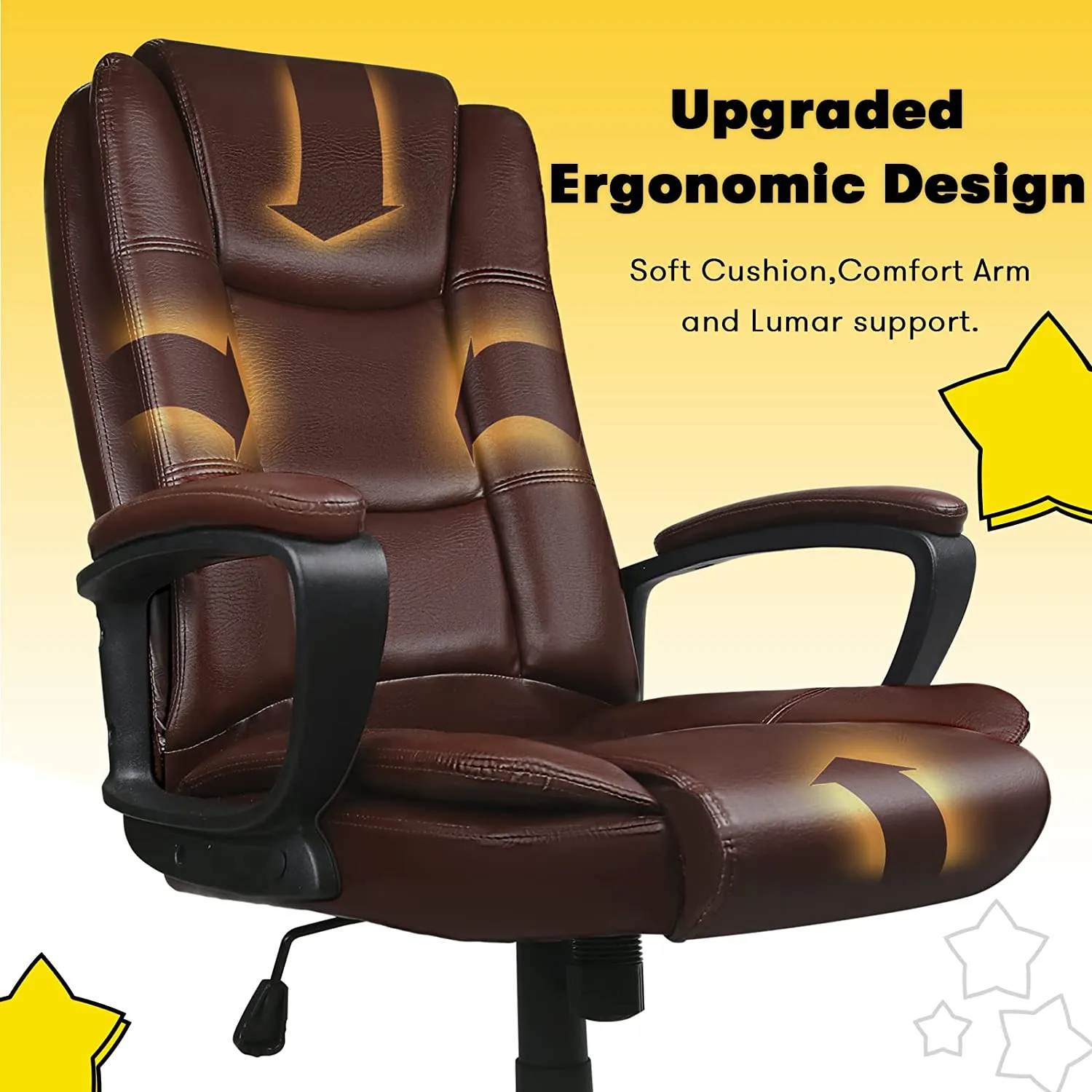 OFIKA Home Office Chair, Comfortable Heavy Duty Design, Ergonomic High Back Cushion Lumbar Back Support, Computer Desk Chair, Big and Tall Chair, Adjustable Executive Leather Chair with Arms (Black)