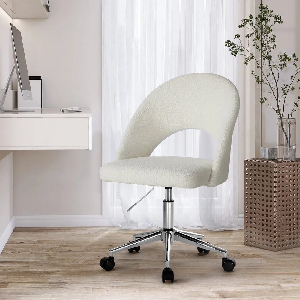 Oikiture Hollow Armless Home Office Chair Boucle White&Silver