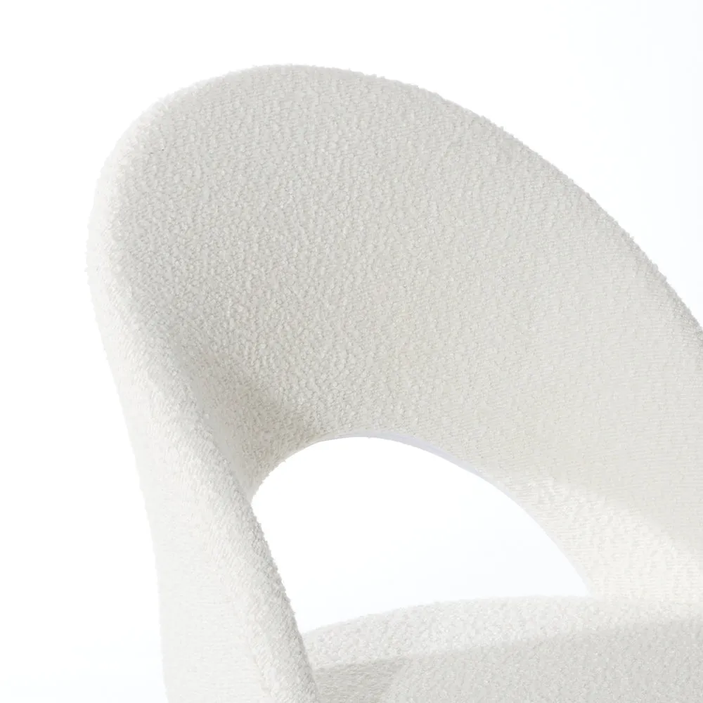 Oikiture Hollow Armless Home Office Chair Boucle White&Silver
