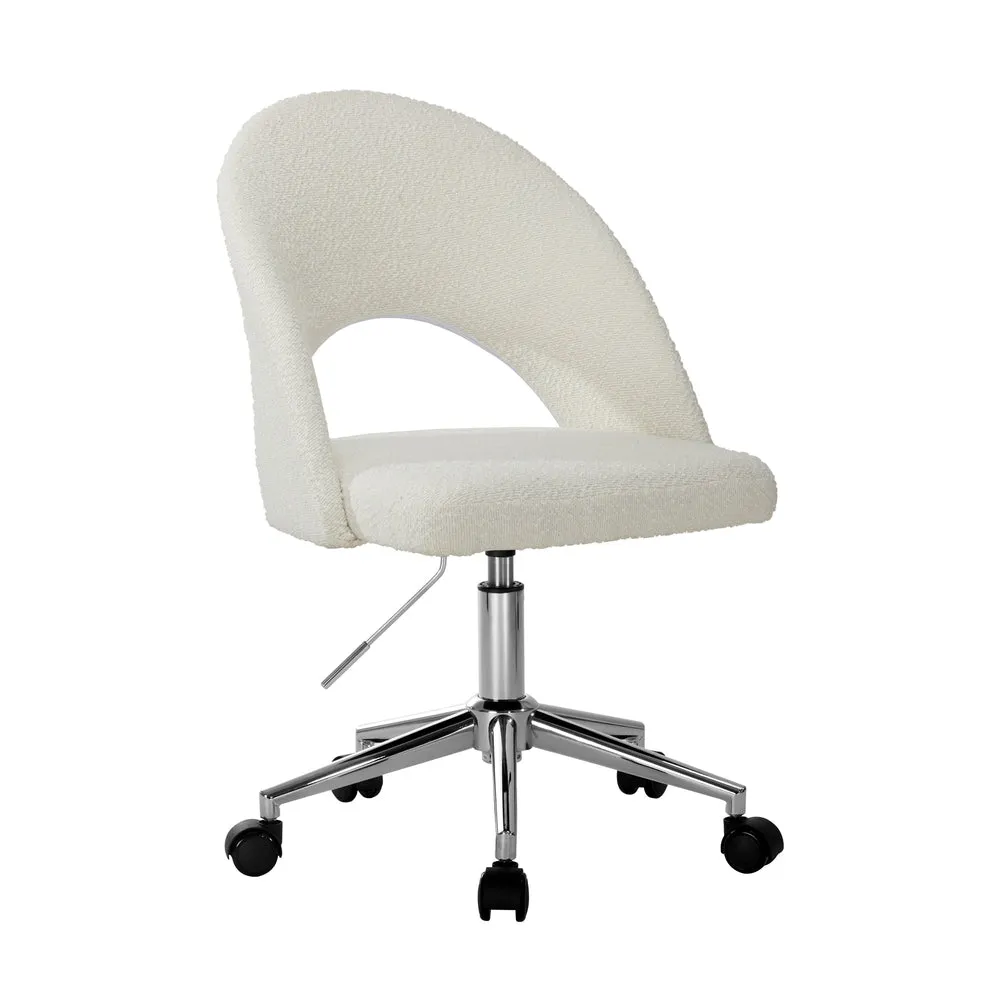 Oikiture Hollow Armless Home Office Chair Boucle White&Silver