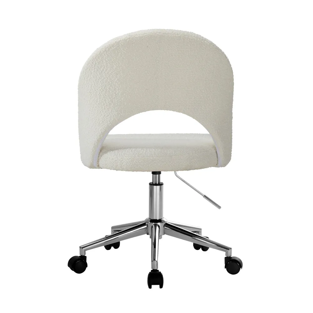 Oikiture Hollow Armless Home Office Chair Boucle White&Silver