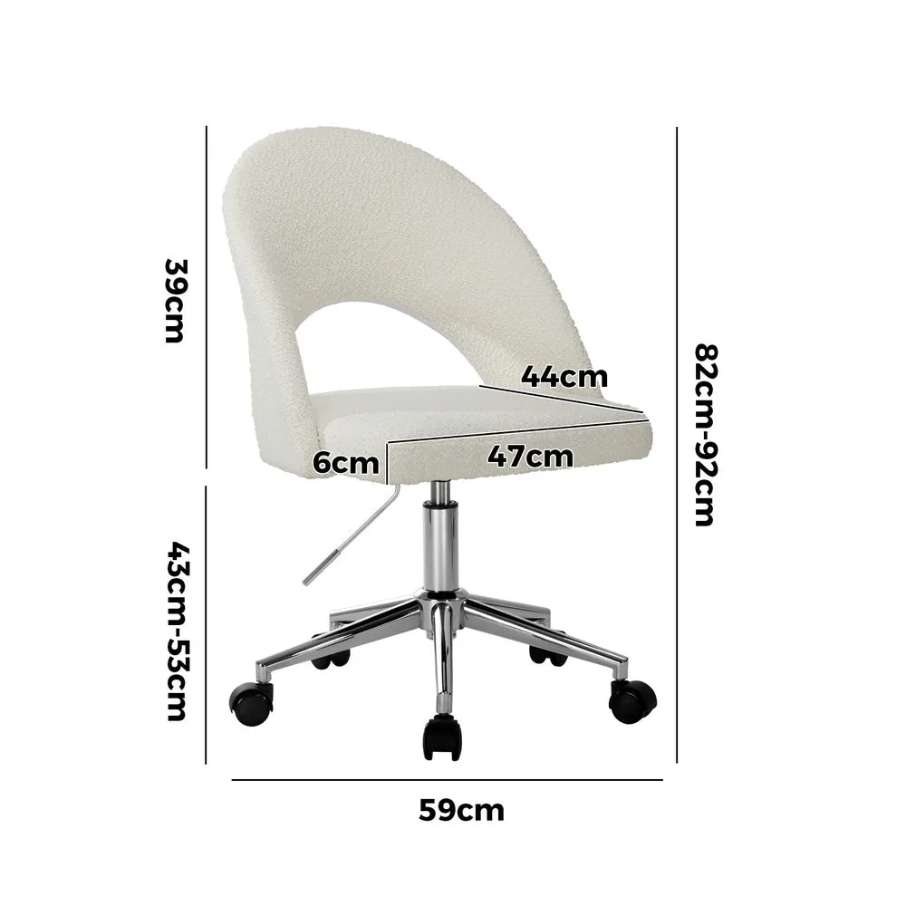 Oikiture Hollow Armless Home Office Chair Boucle White&Silver