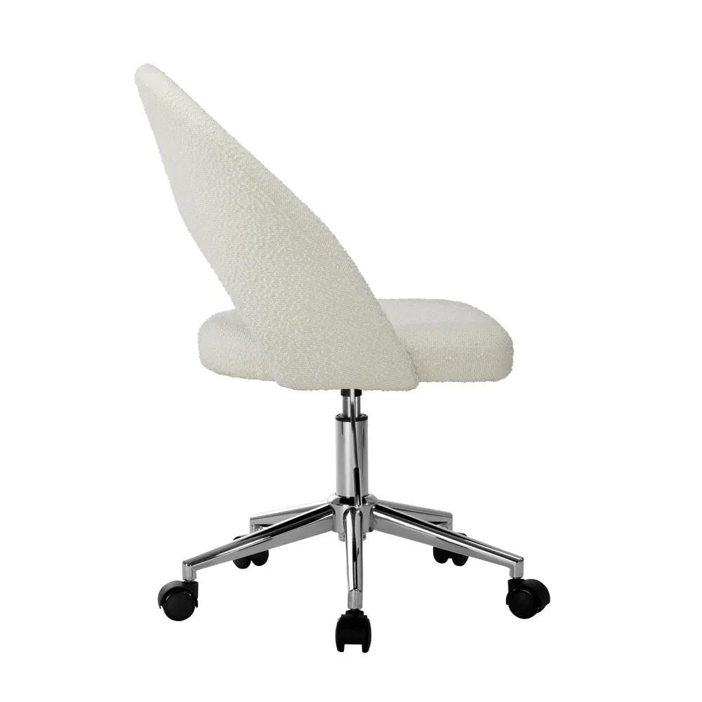 Oikiture Hollow Armless Home Office Chair Boucle White&Silver