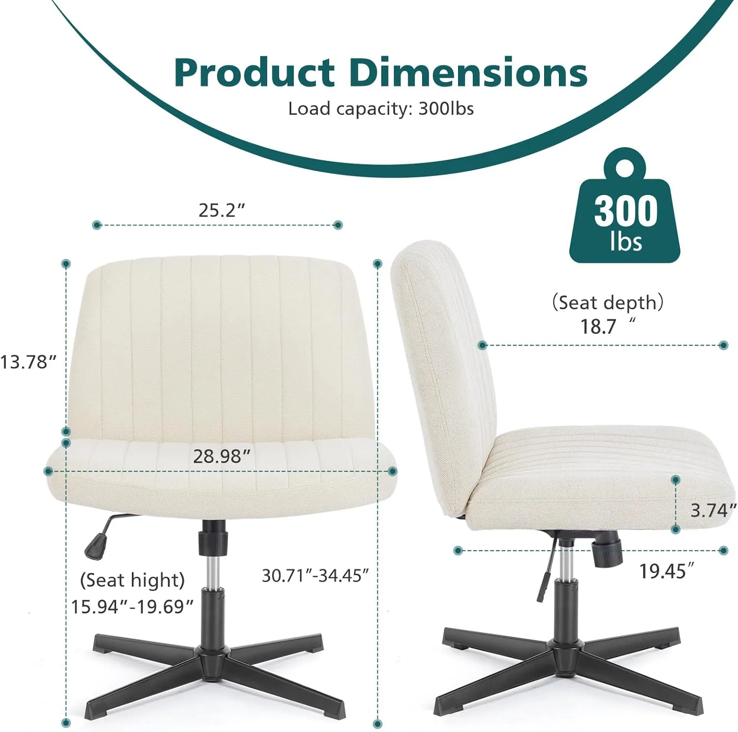 OLIXIS Criss Cross Chairs Legged Armless No Wheels Wide Seat Height Adjustable Swivel Rolling Padded Fabric Home Office Desk Seating for Bedroom, Student, Study Room