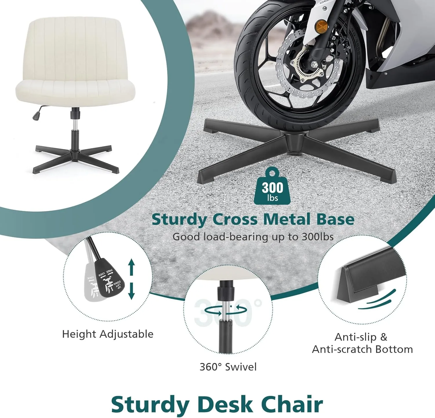 OLIXIS Criss Cross Chairs Legged Armless No Wheels Wide Seat Height Adjustable Swivel Rolling Padded Fabric Home Office Desk Seating for Bedroom, Student, Study Room