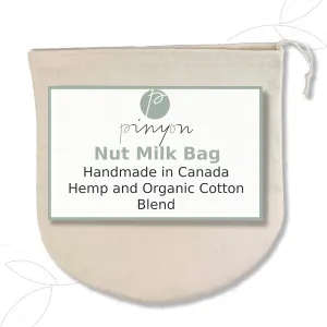 Organic Reusable Nut Milk Bag for straining almonds, cashews, oats, rice, hemp seeds and more, Cold Brew Coffee & Dry Bulk Food Bag - Made in Canada of Hemp and Organic Cotton - 100% Natural.